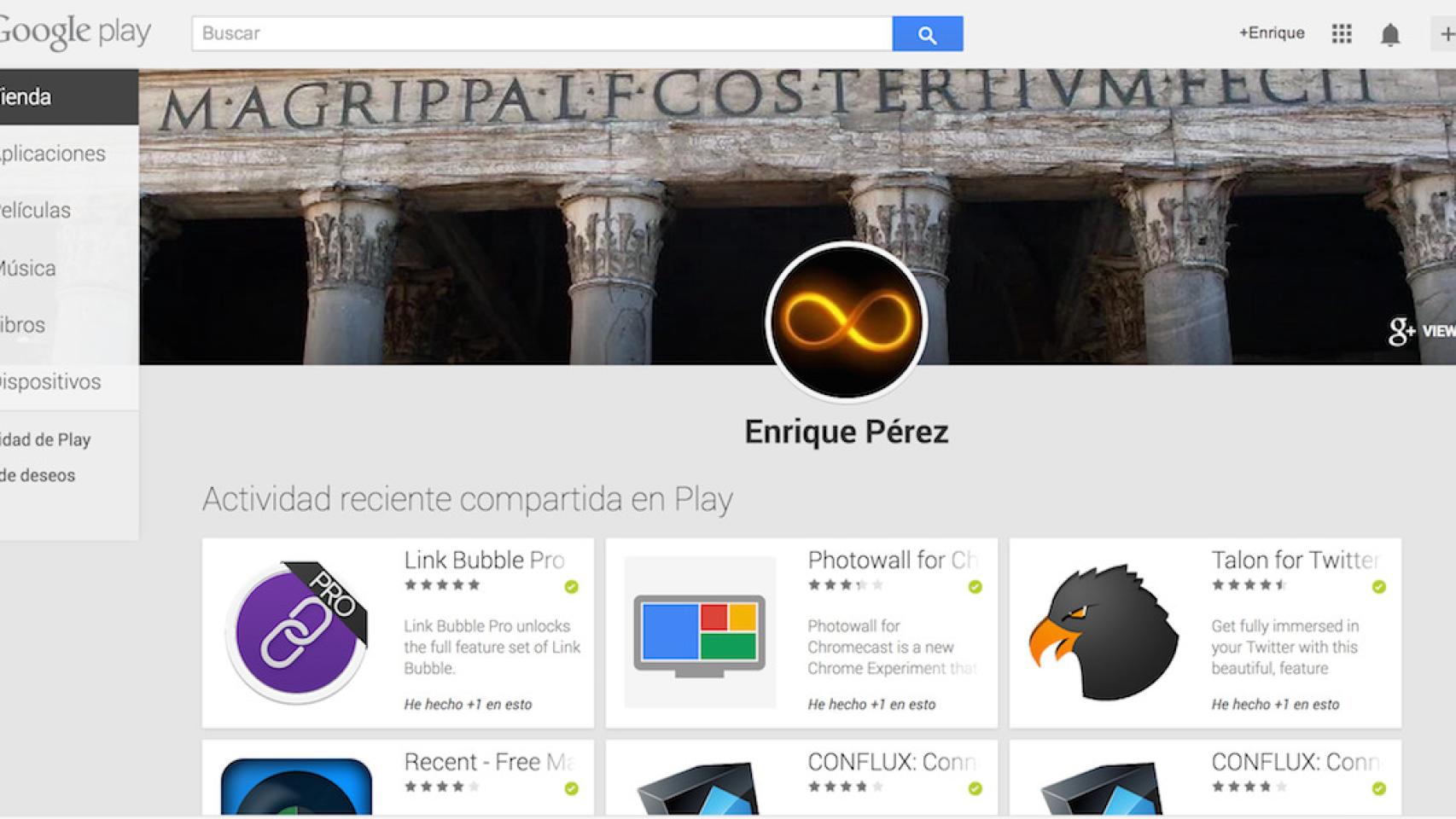 Google Play Web estrena nueva sección con nuestro perfil de actividad y +1