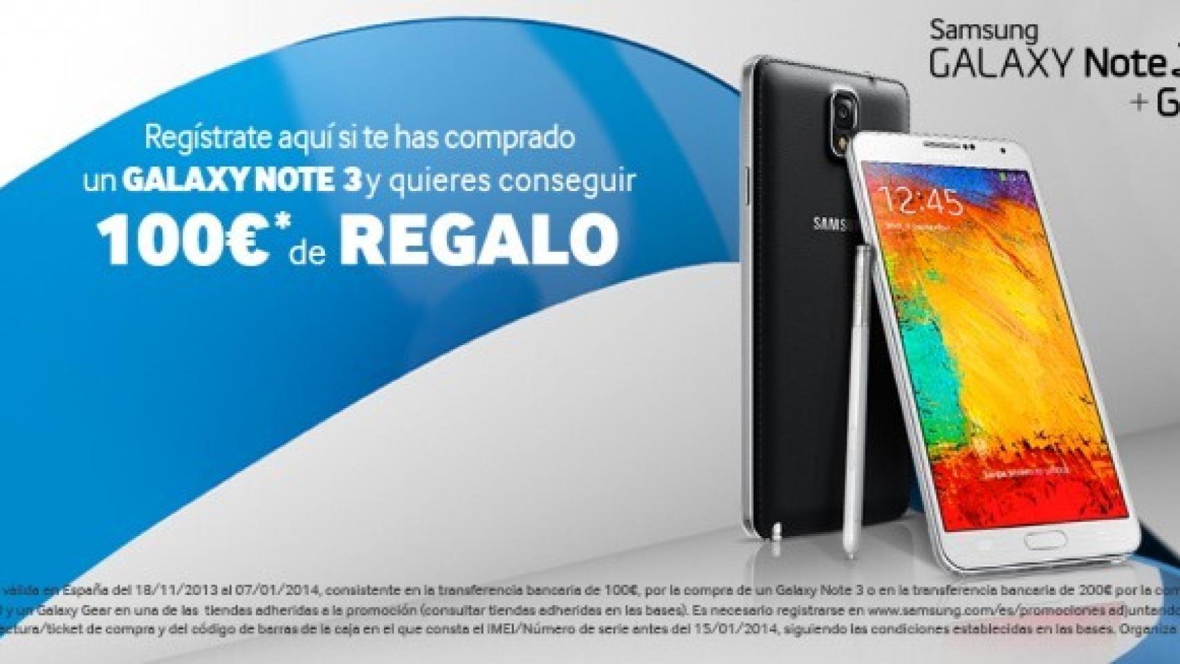 Compra el Samsung Galaxy Note 3 y consigue 100€ de regalo