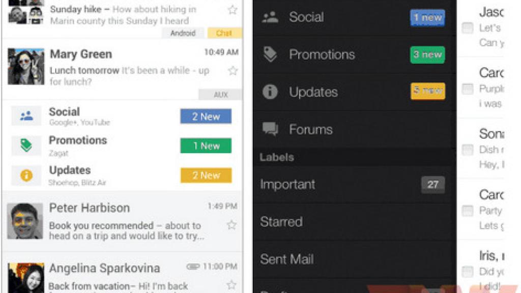 Más imágenes del nuevo aspecto de Gmail para Android con múltiples bandejas