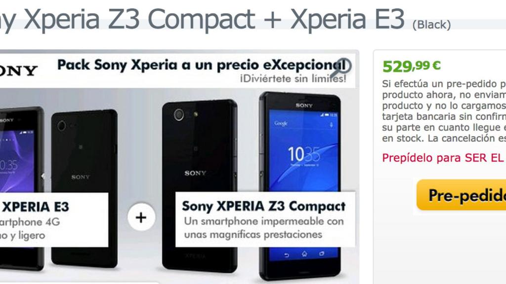 Oferta: Xperia E3 por 30€ al comprar un Xperia Z3 Compact