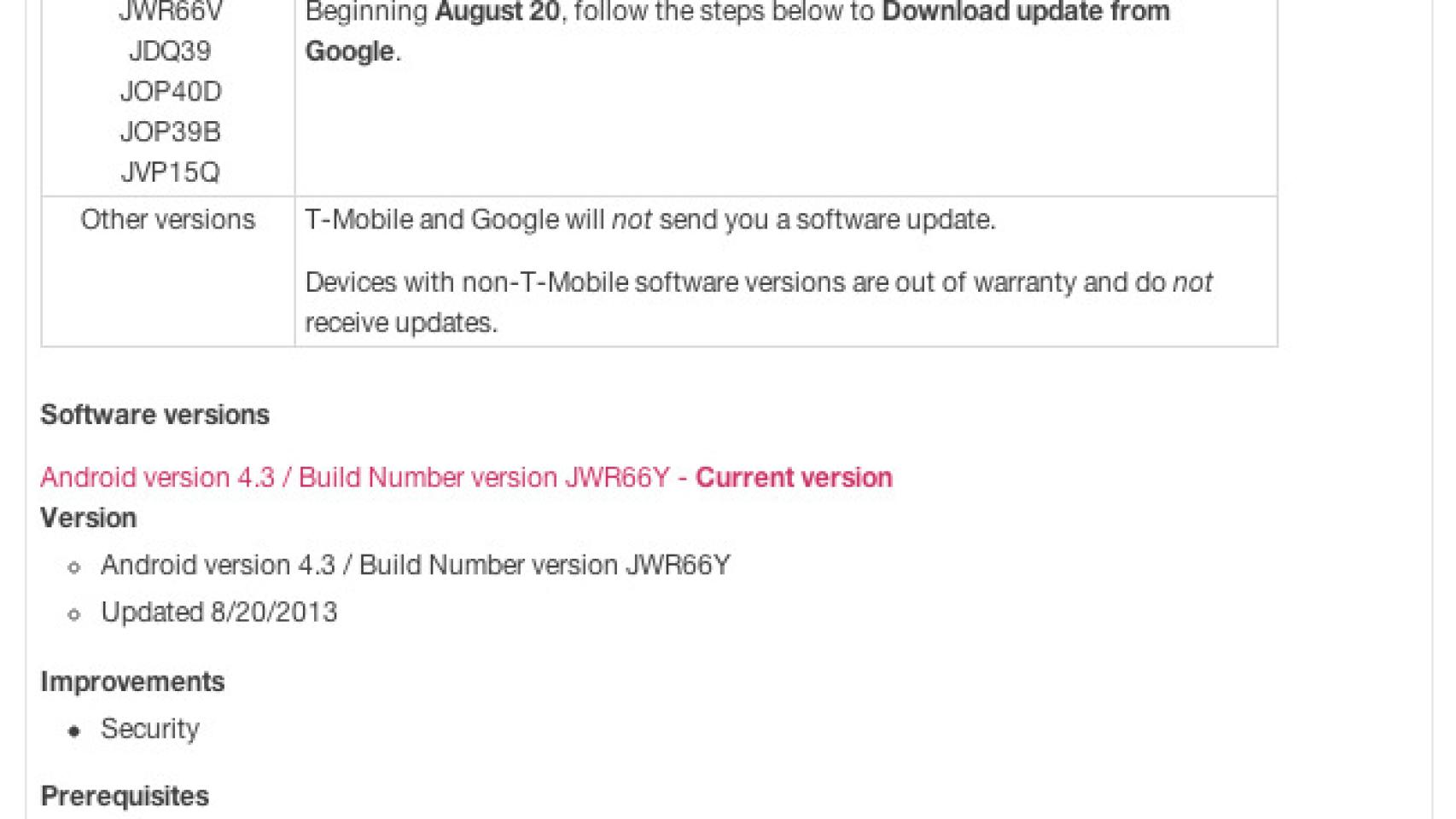 Nexus 4 recibe una pequeña actualización de Android 4.3 JWR66Y