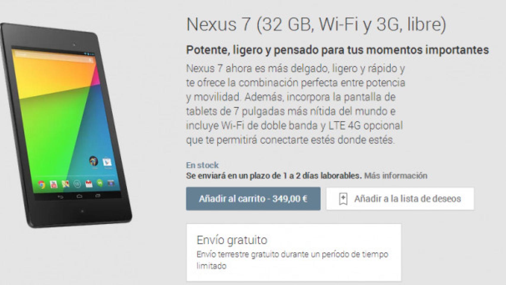 Nexus 7 LTE ya disponible en España y otros paises
