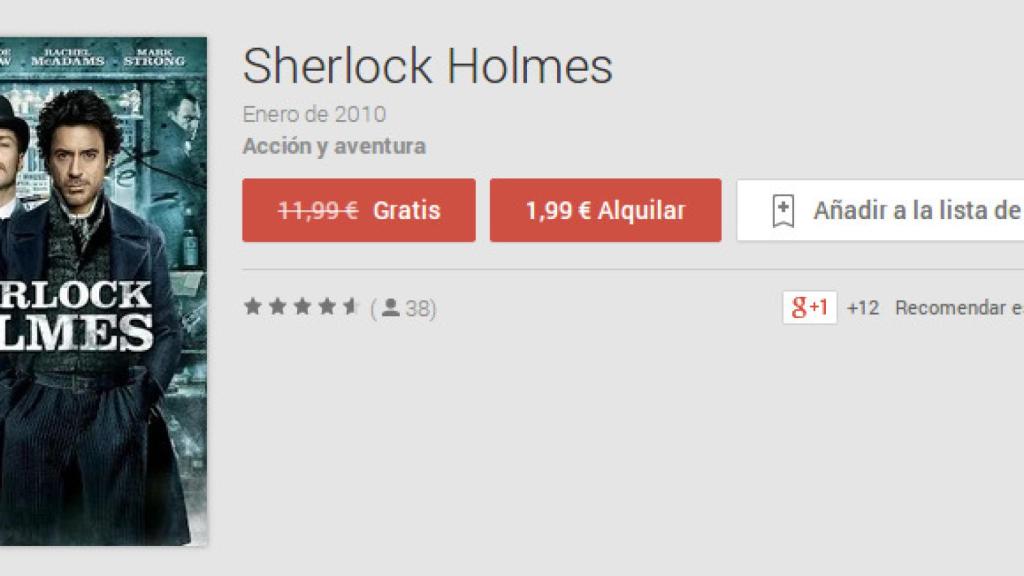 Sherlock Holmes, la película, gratis en Google Play