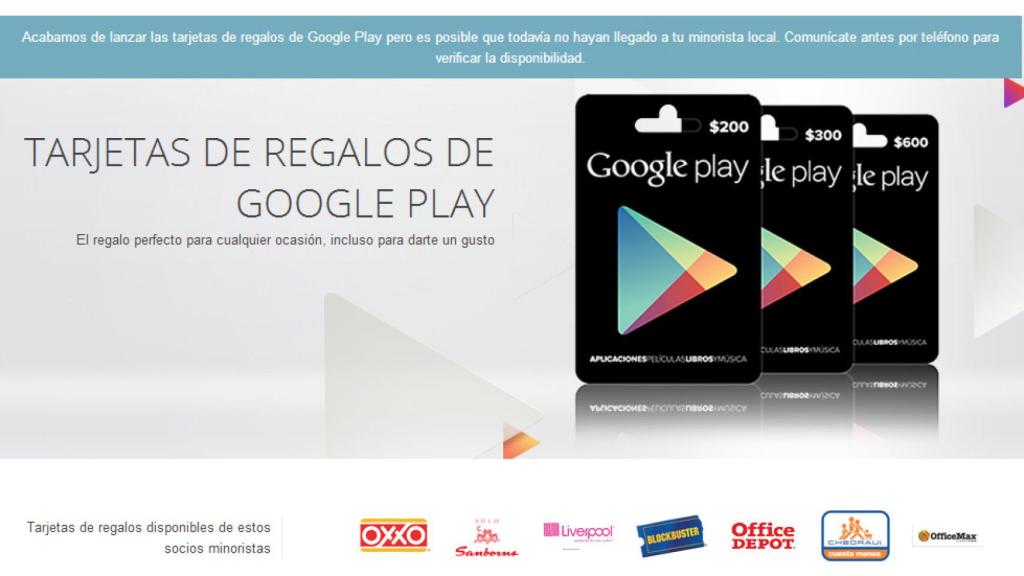 Las tarjetas regalo de Google Play llegan oficialmente a México