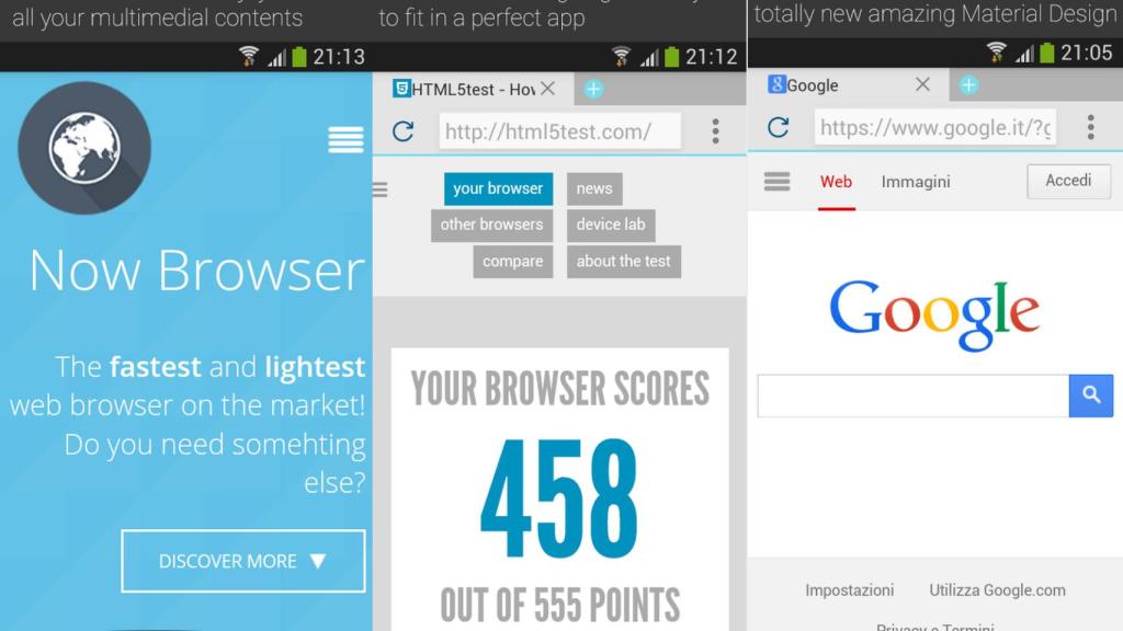 Now Material, el navegador para Android más ligero