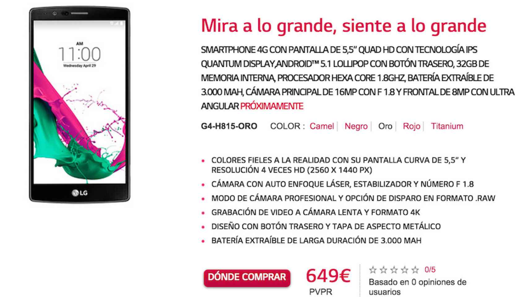 LG G4 se venderá a partir de 649€ en España