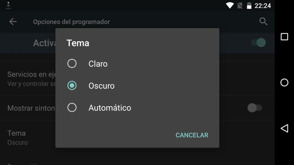 Android M añade tema oscuro para los menús