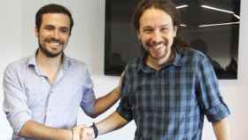 Alberto Garzón y Pablo Iglesias en su encuentro de este miércoles