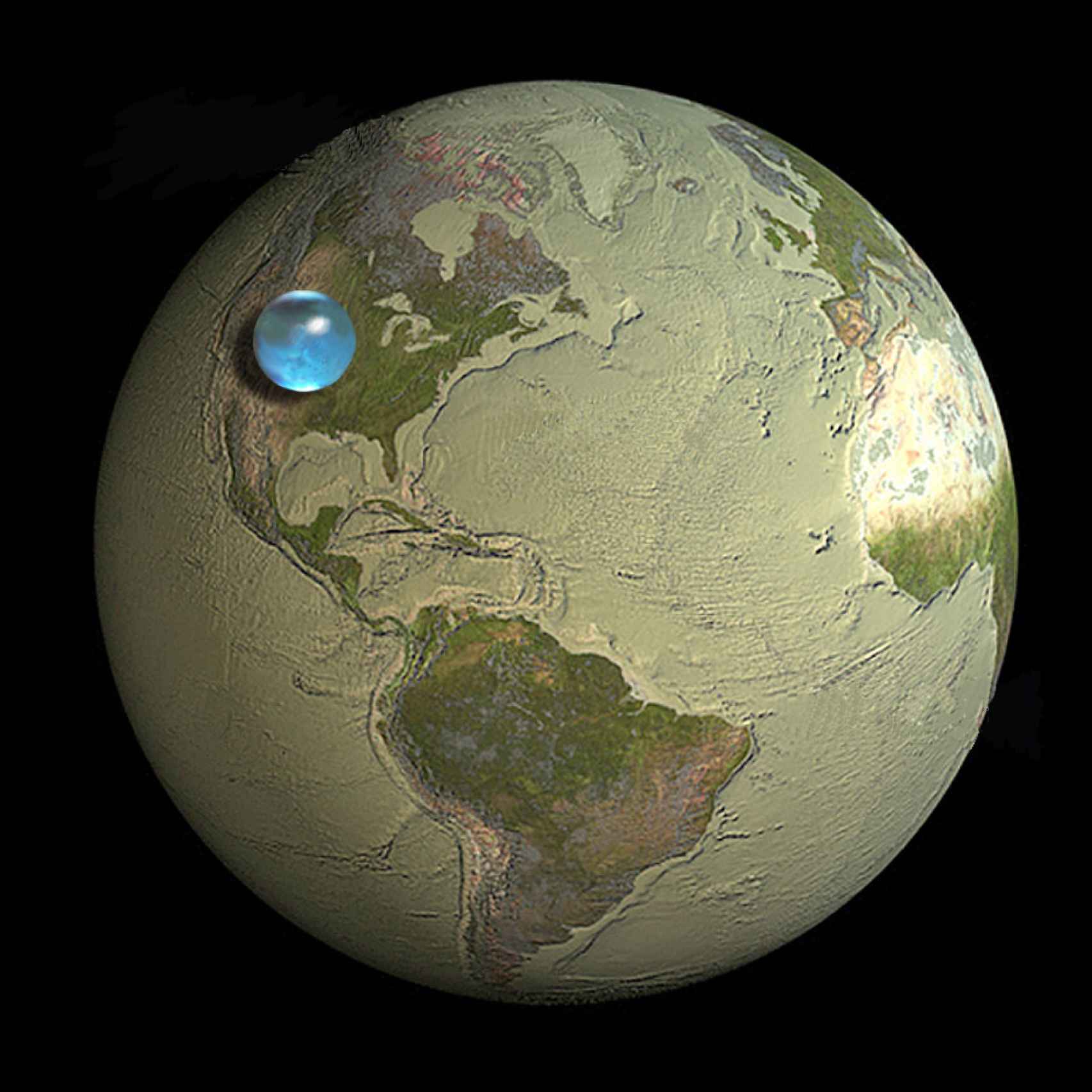 Representación del total de agua de la Tierra respecto del planeta.