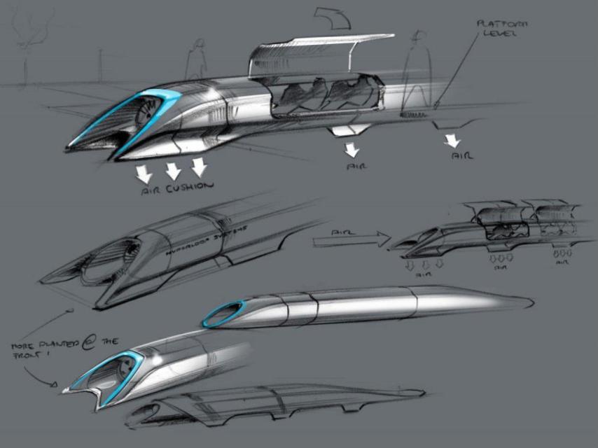 Bosquejo inicial de una cápsula de Hyperloop.