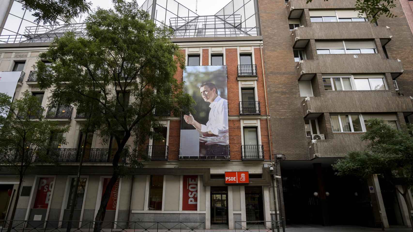La imagen de Pedro Sánchez, en la sede del PSOE en Madrid.