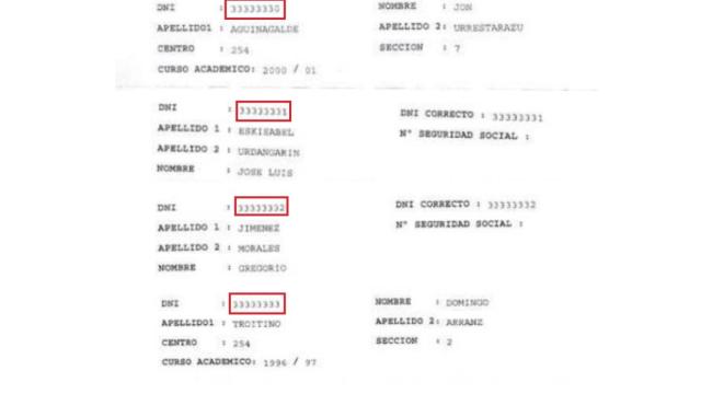 Documentos falsos, con numeraciones consecutivas, en los expedientes universitarios.