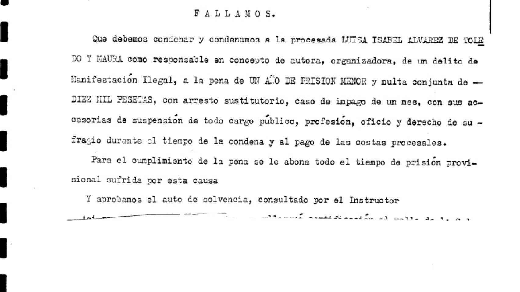 La sentencia con la que el Tribunal de Orden publicó condenó a Álvarez de Toledo.