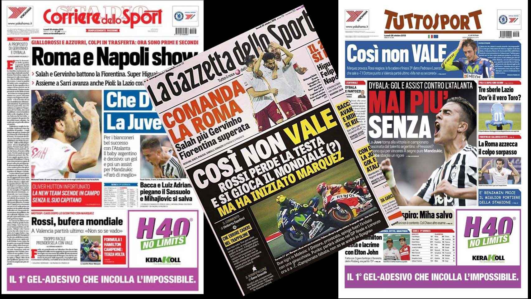 Portadas de la prensa italiana del lunes 26 de octubre.