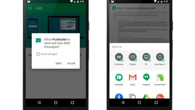 Pushbullet se adapta a Marshmallow con permisos a la carta y envíos directos