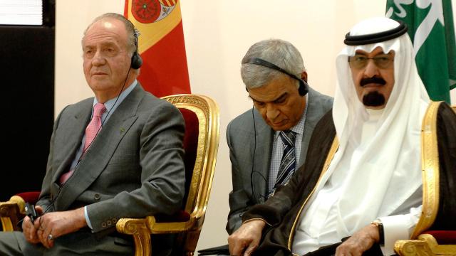 El rey Juan Carlos y el rey de Arabia Saudí, Abdallah Bin Abdulaziz, durante la presentación del Fondo.