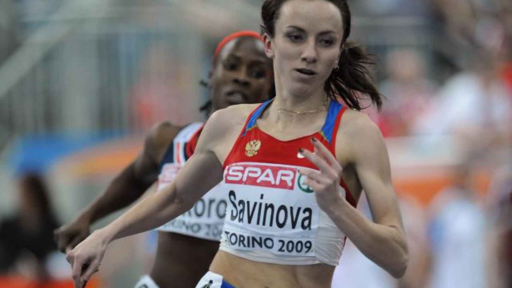 Maria Savinova en un campeonato de atletismo en 2009 en Turín