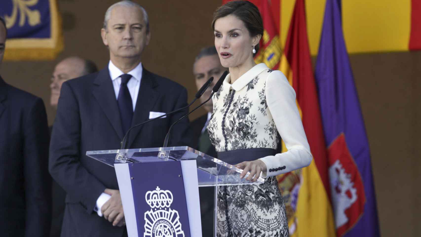 La Reina durante el discurso de la entrega de la bandera de España a la Policía Nacional
