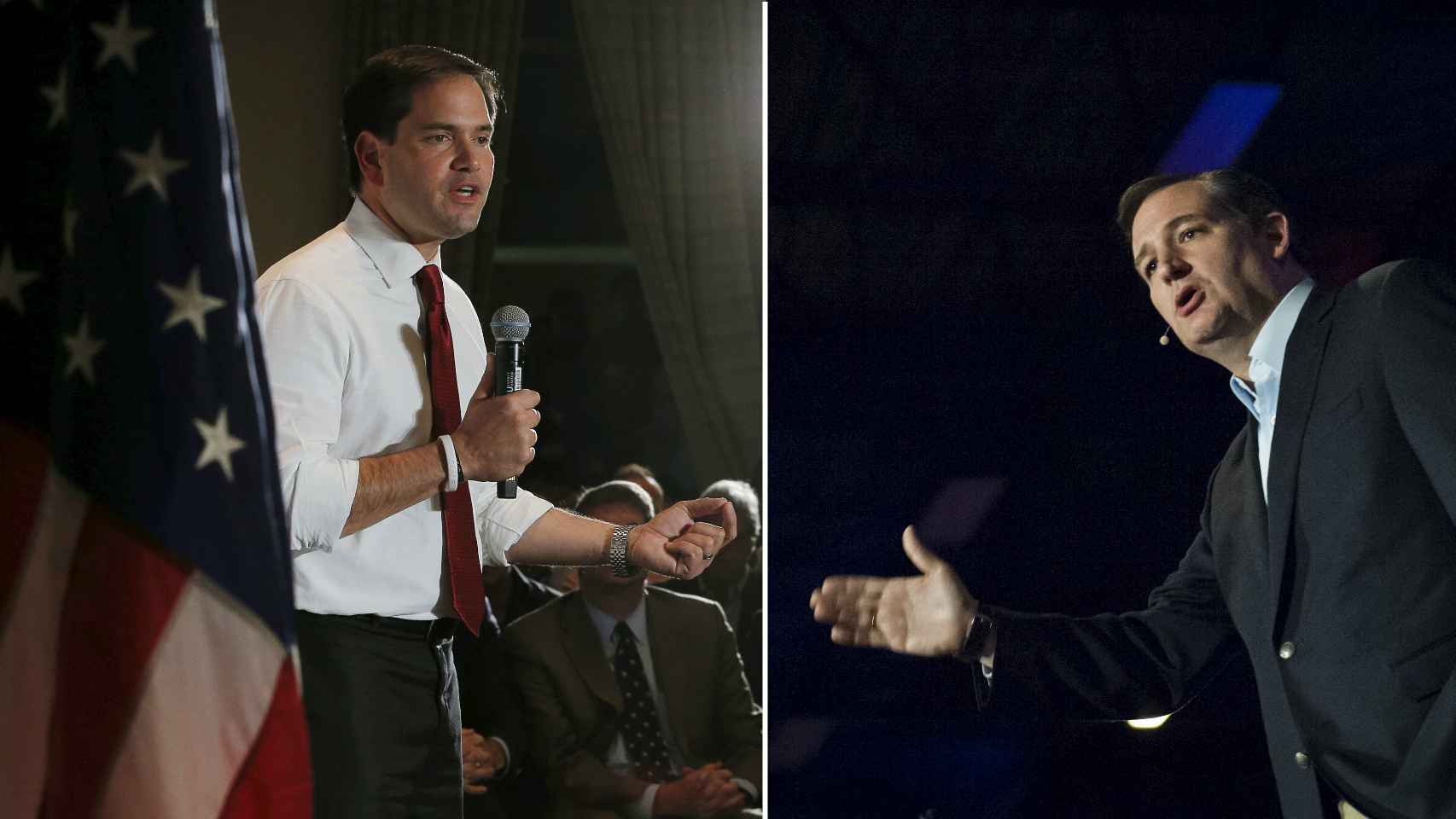 Los candidatos republicanos Marco Rubio y Ted Cruz.