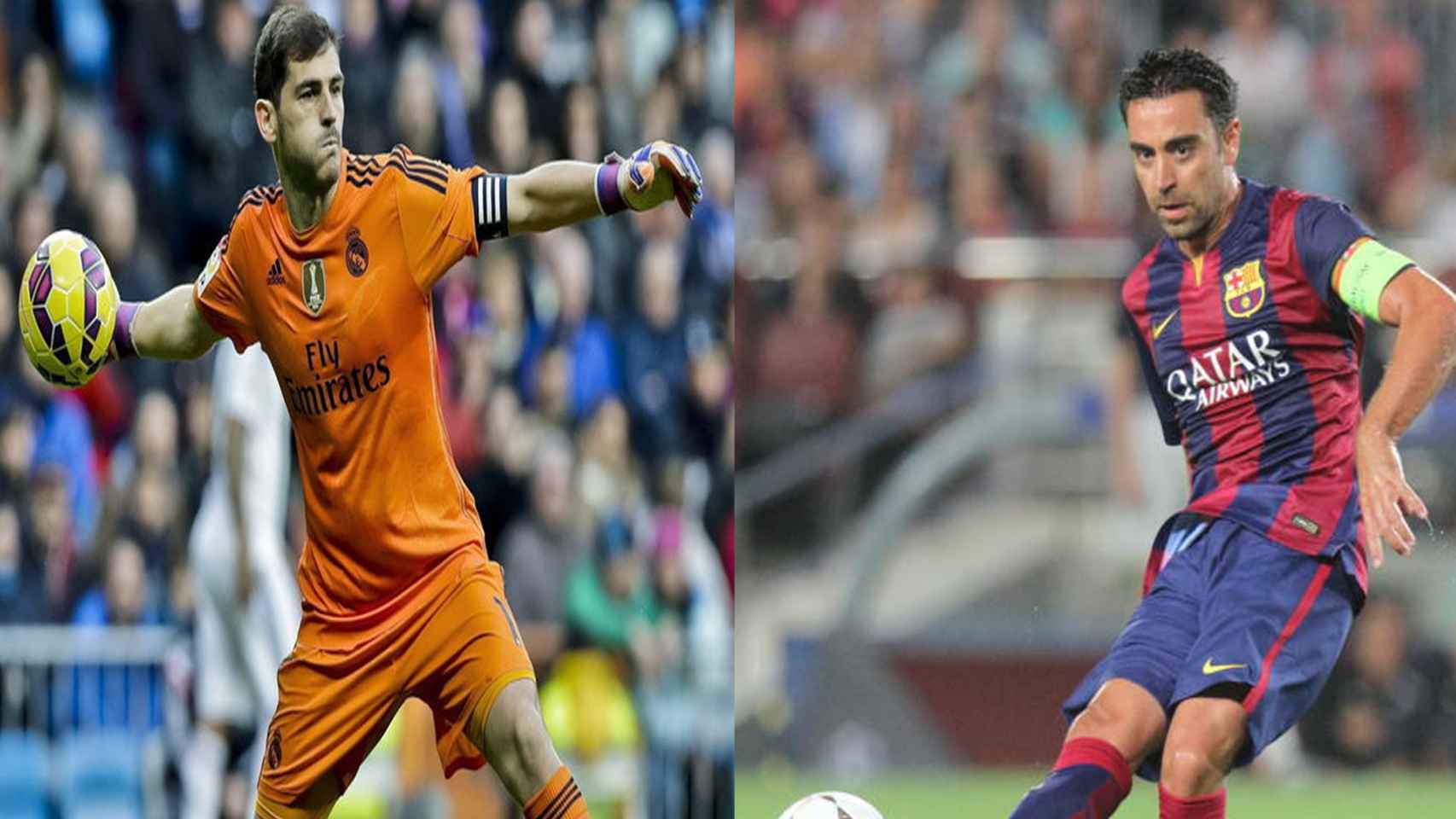 Casillas y Xavi durante partidos con Real Madrid y Barcelona.