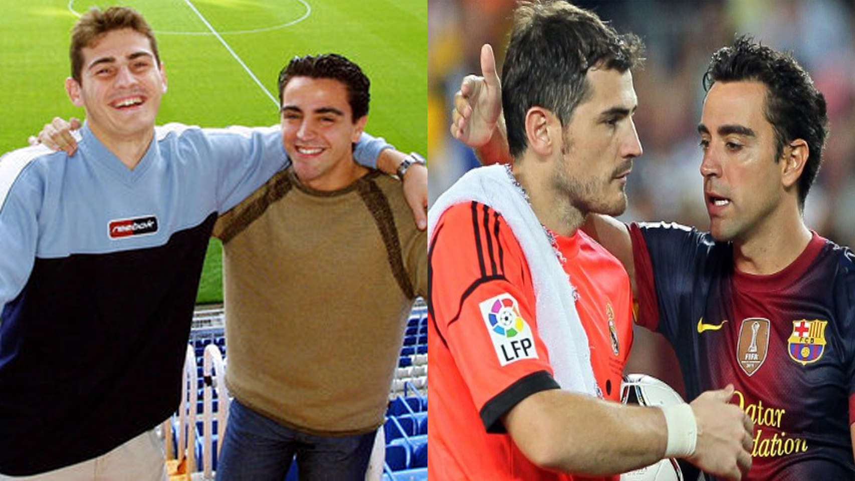 Casillas y Xavi en dos etapas de sus años en Real Madrid y Barcelona.