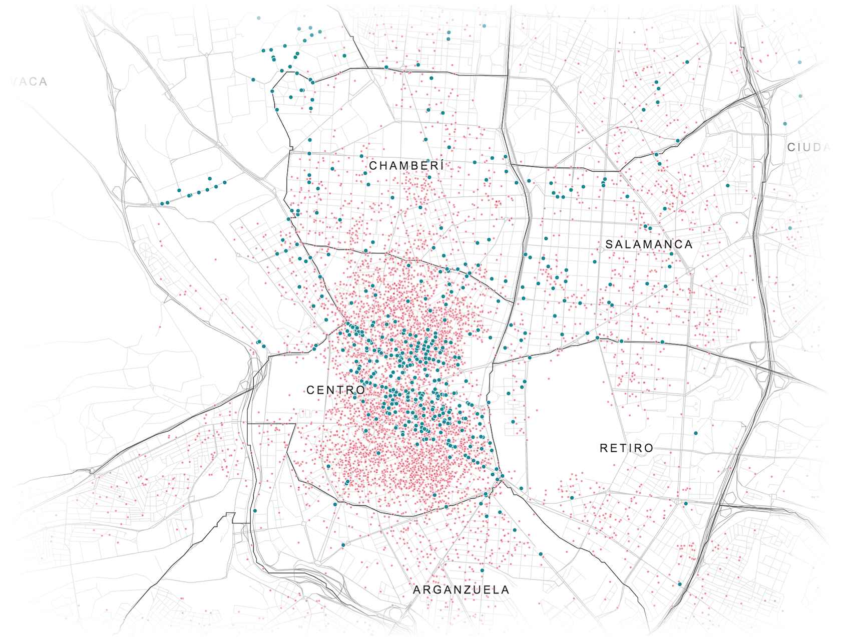 Principales zonas con más oferta de Airbnb en Madrid.