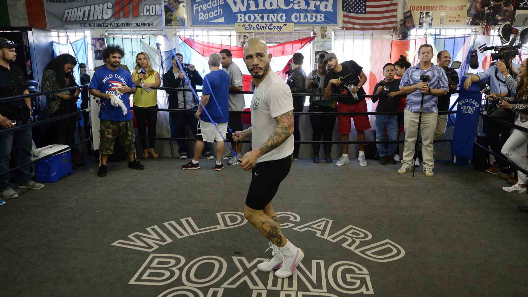 Miguel Cotto durante un entrenamiento en el Wild Card Boxing Club.