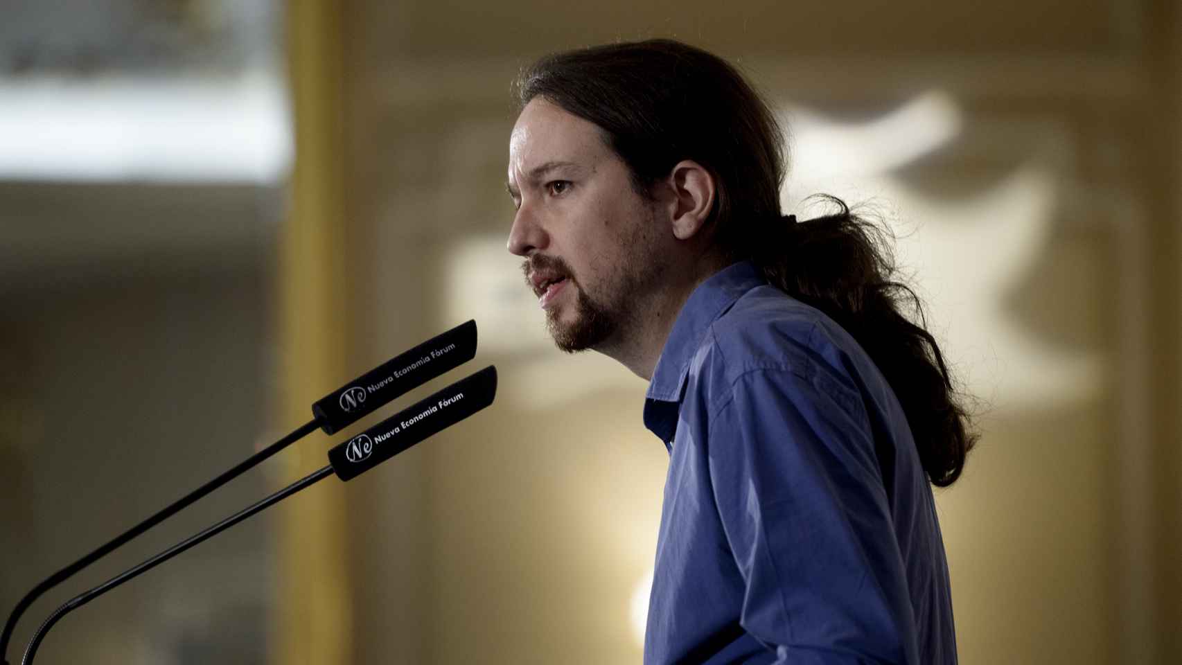 El líder de Podemos, Pablo Iglesias, en un acto en el Hotel Ritz.