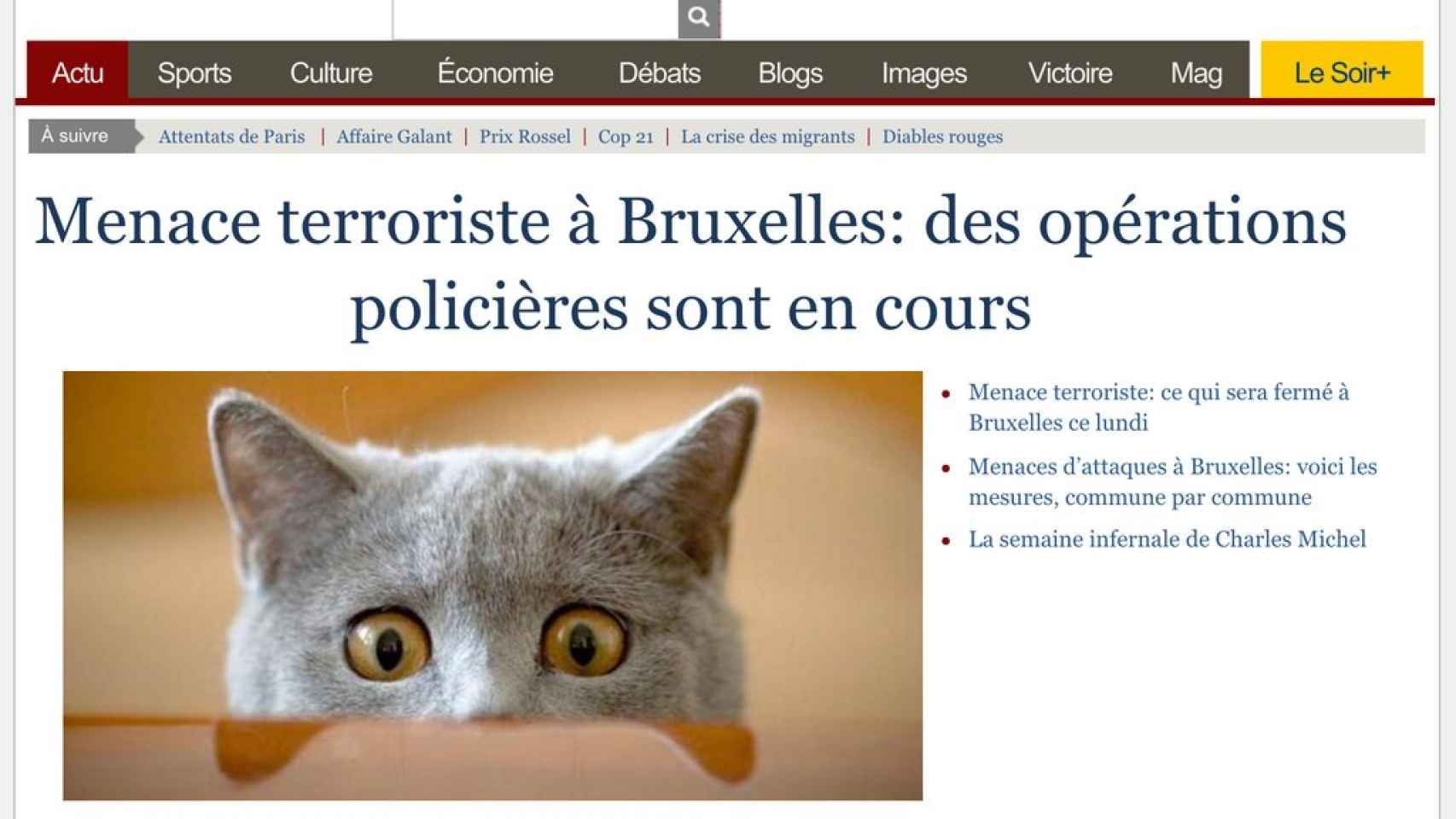 Portada de la web del diario Le Soir.