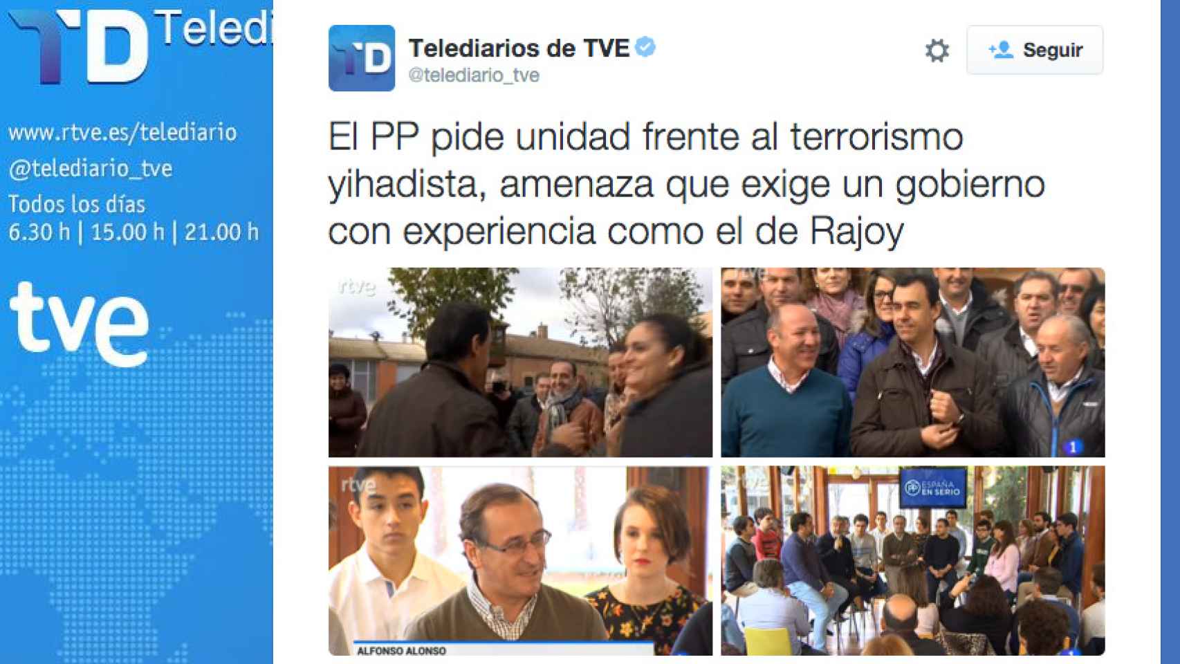 TVE pide un gobierno con experiencia como el de Rajoy en Twitter
