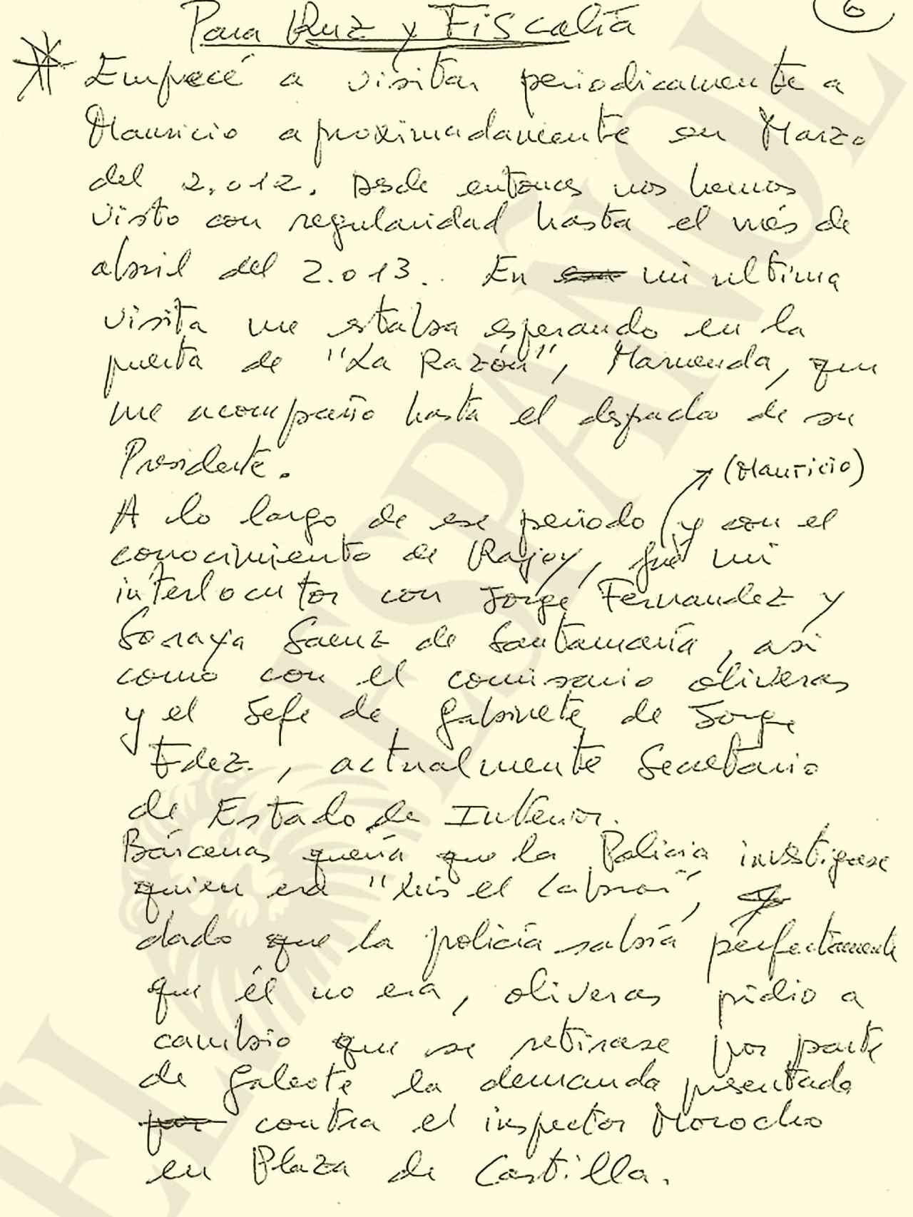 Carta manuscrita de Bárcenas a la Audiencia Nacional.