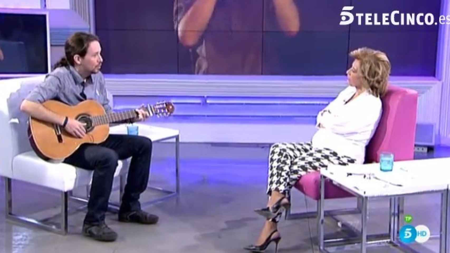 Pablo Iglesias estuvo en el plató de ¡Qué tiempo tan feliz! (Telecinco)