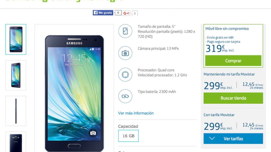 Samsung Galaxy A5, disponible para comprar libre con Movistar