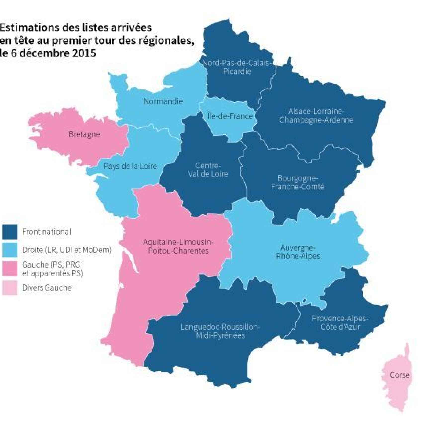 Gráfico del diario Le Monde que muestra las regiones que han votado a Frente Nacional
