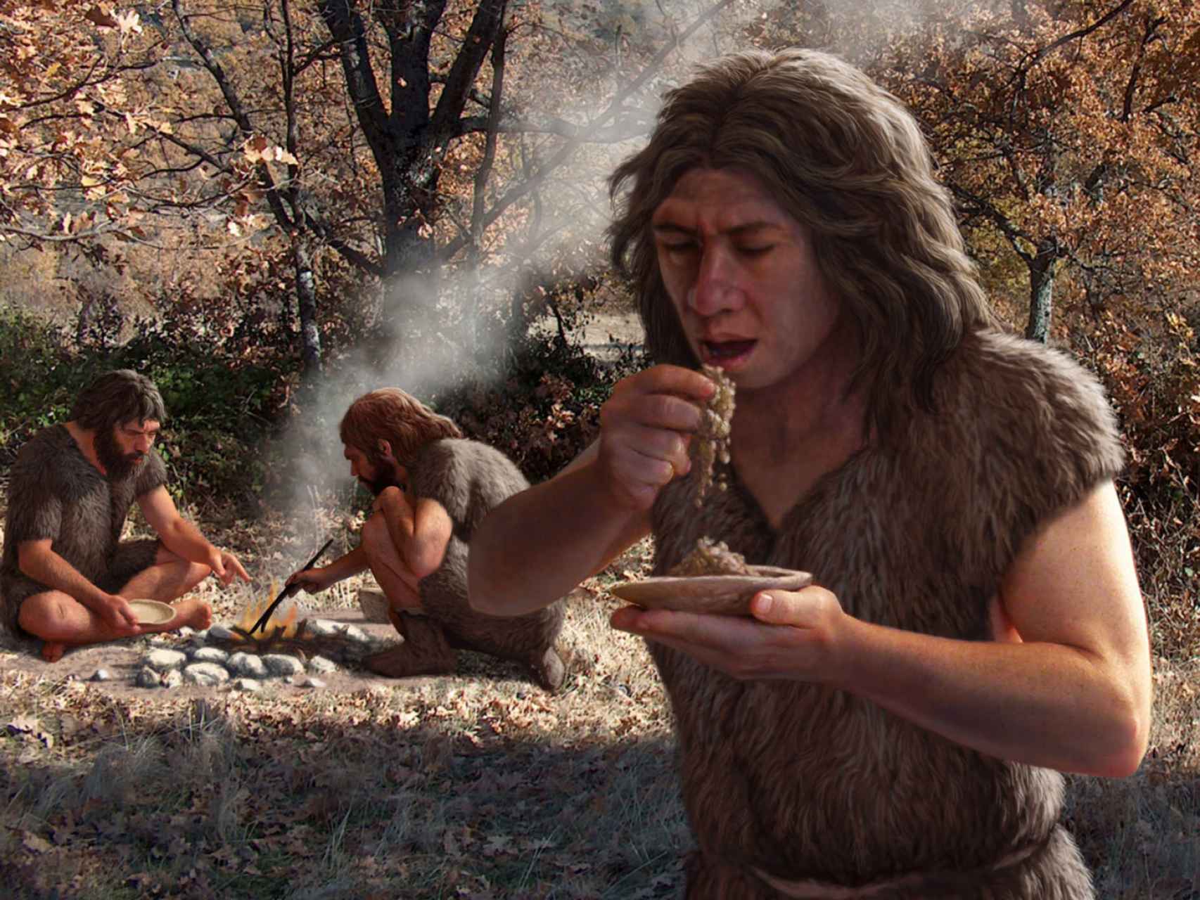 Reconstrucción de un grupo de neandertales.
