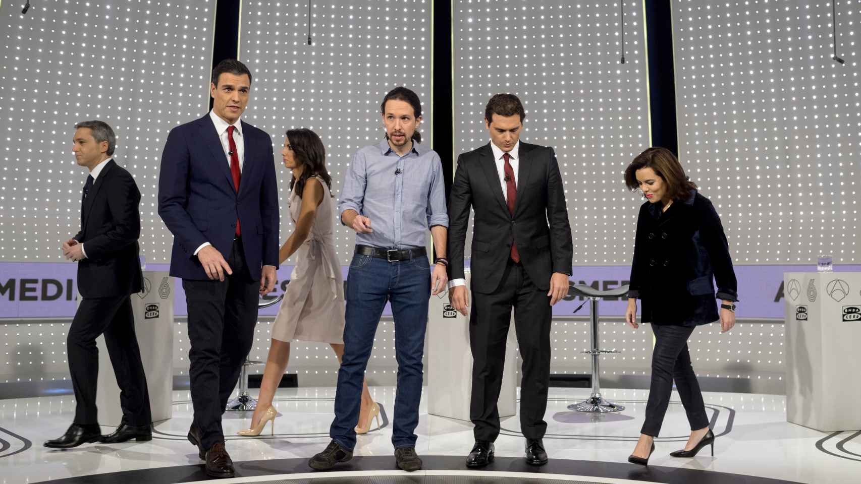 Imagen del debate a cuatro de 2015 en el que Rajoy, entonces presidente, no quiso participar.