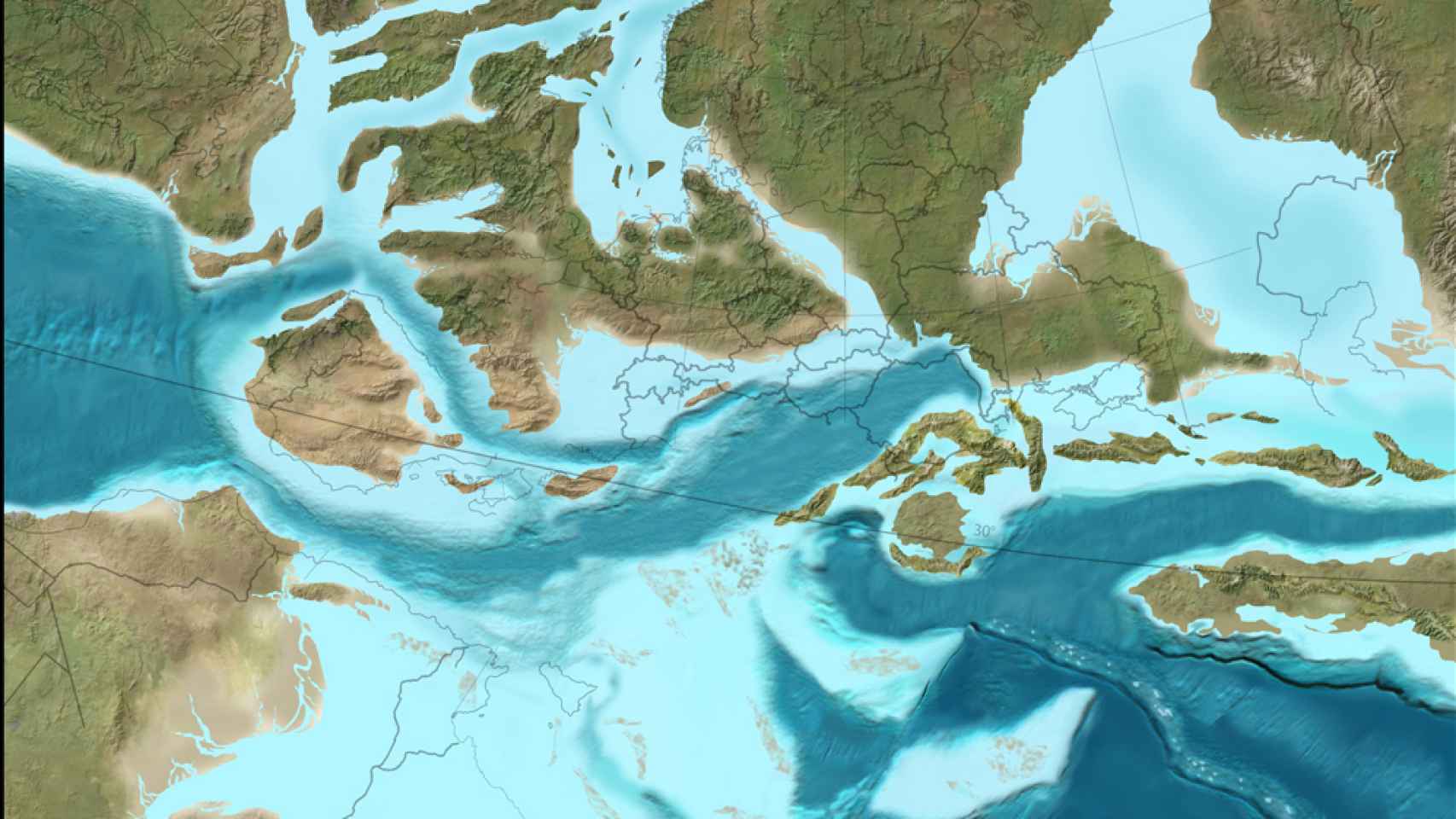Europa en el Cretácico, en el centro y a la izquierda, la península ibérica.