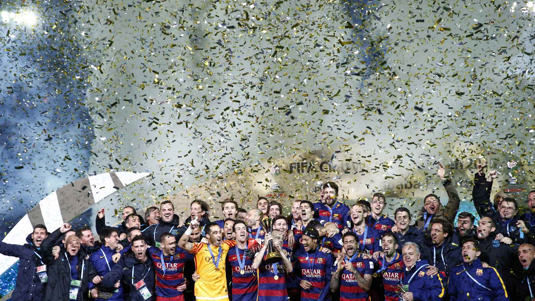 El Barça celebra su título de campeón del mundo.