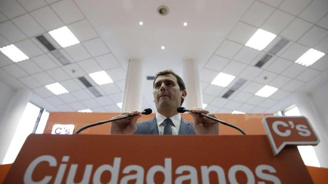 El presidente de Ciudadanos, Albert Rivera, durante su comparecencia este miércoles