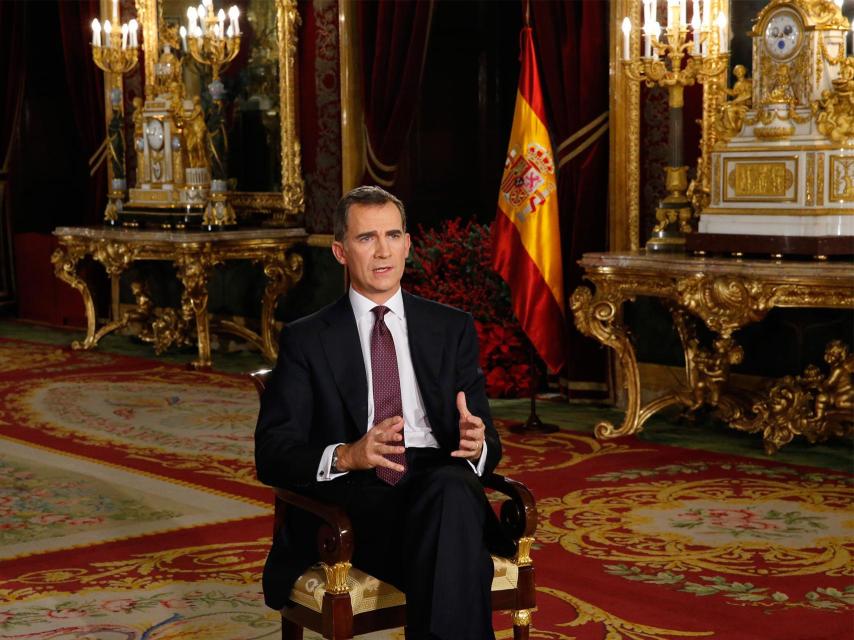 El rey, en el Palacio Real, durante el discurso de Navidad.