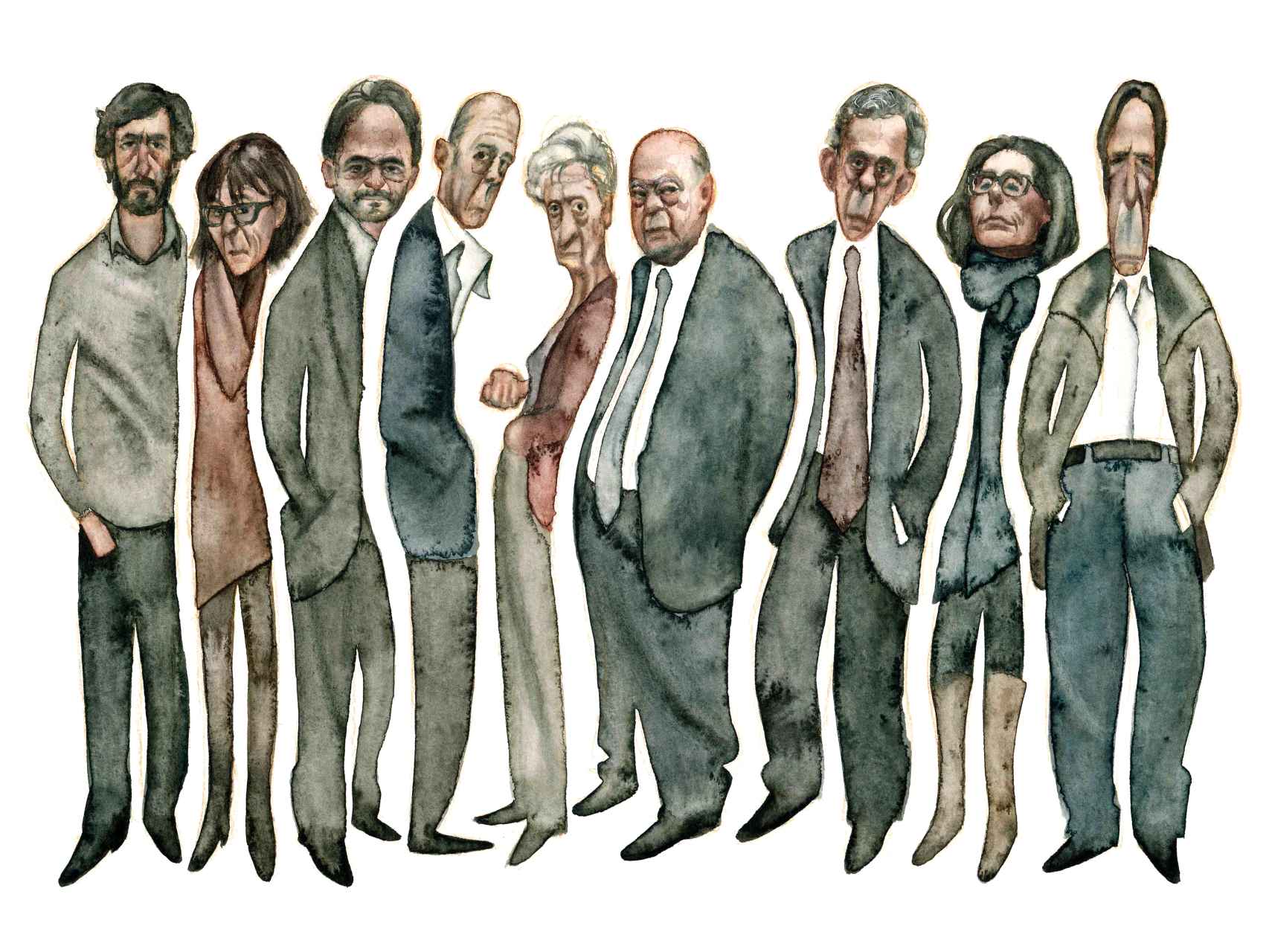 Los nueve miembros de la familia Pujol, con el expresidente catalán y su mujer en el centro.