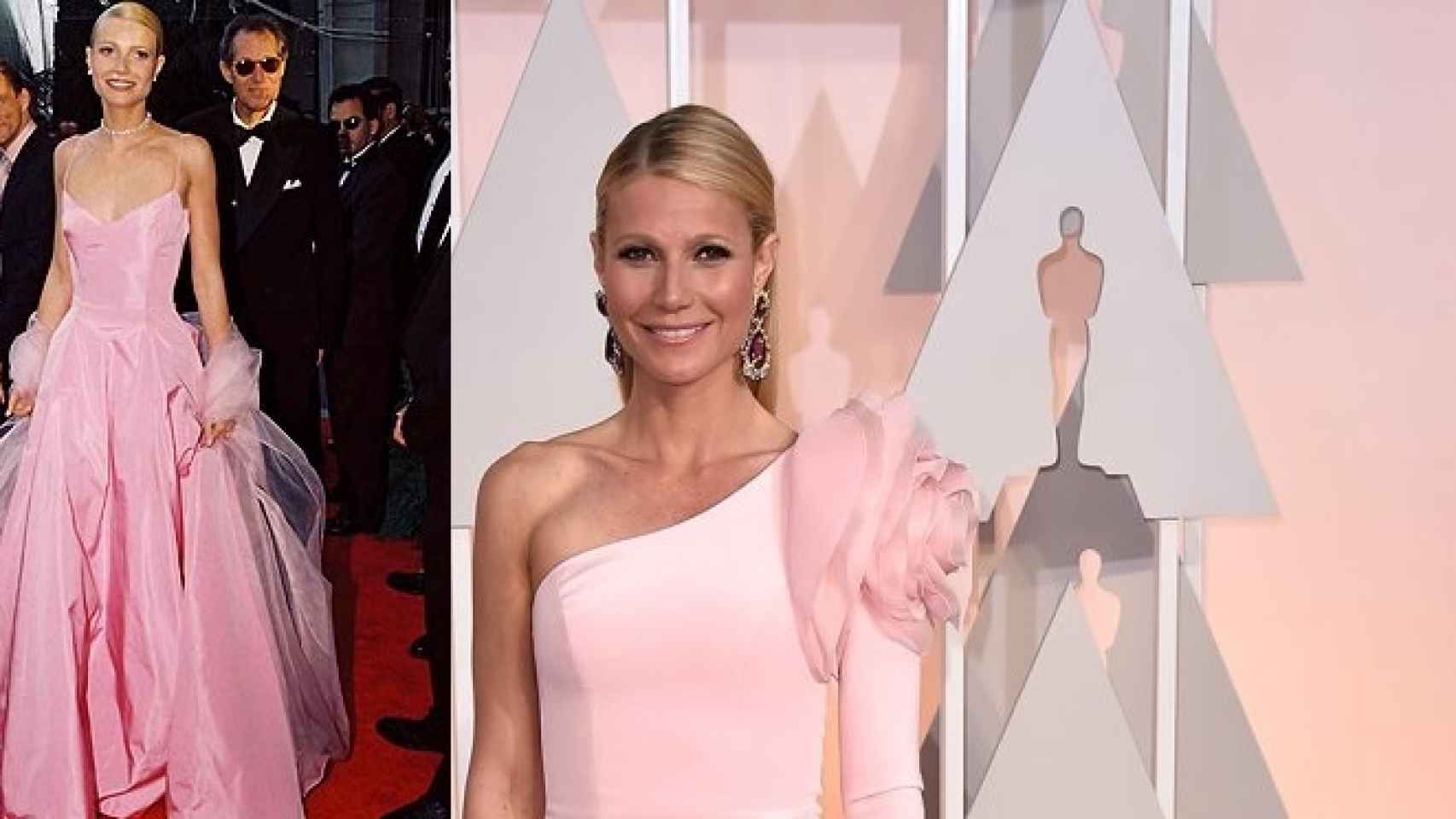 Gwyneth Paltrow en los Oscar de 1998 y en 2015 con vestido de Ralph & Russo