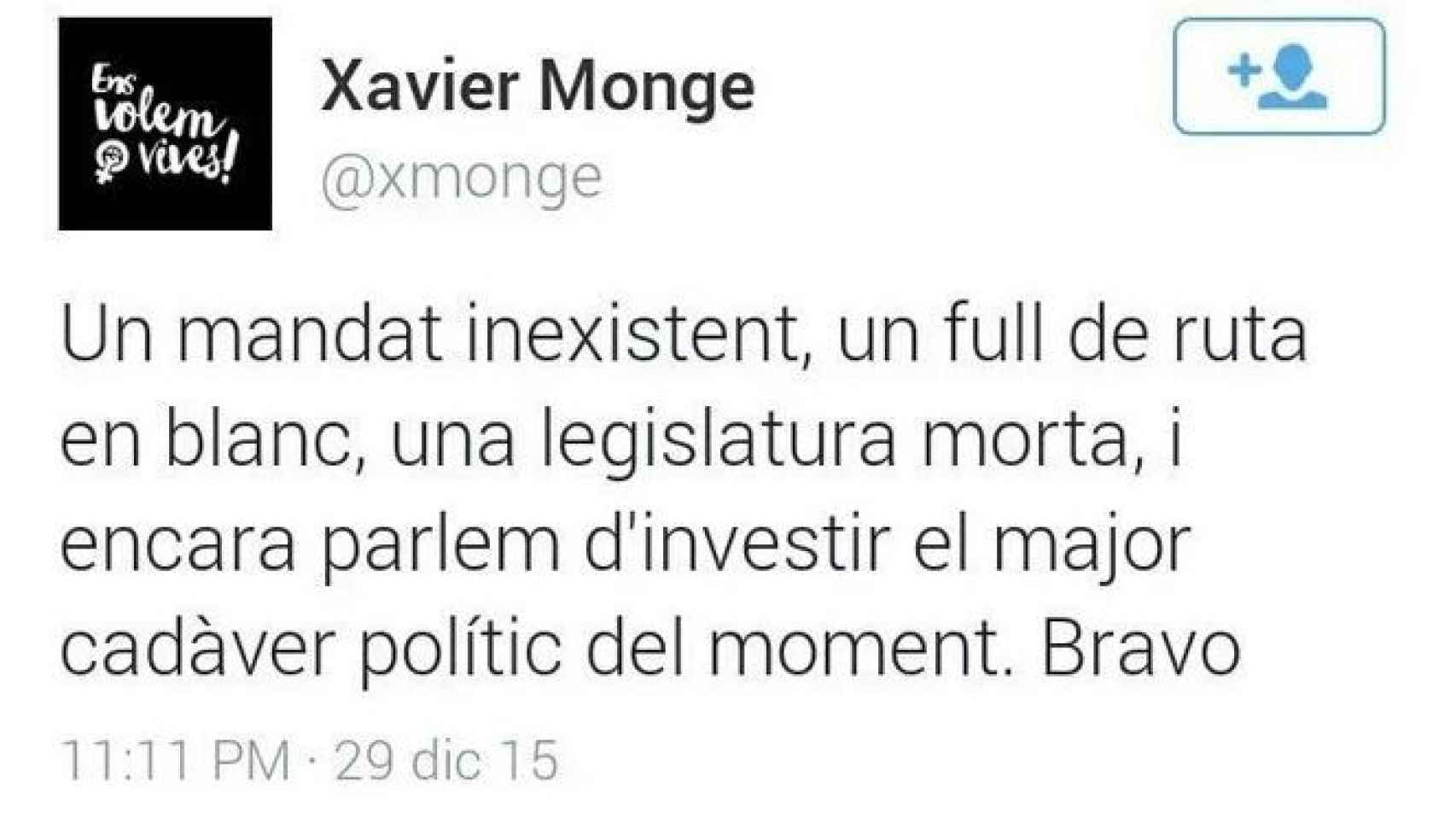 Monge define a Mas como 'un cadáver político'