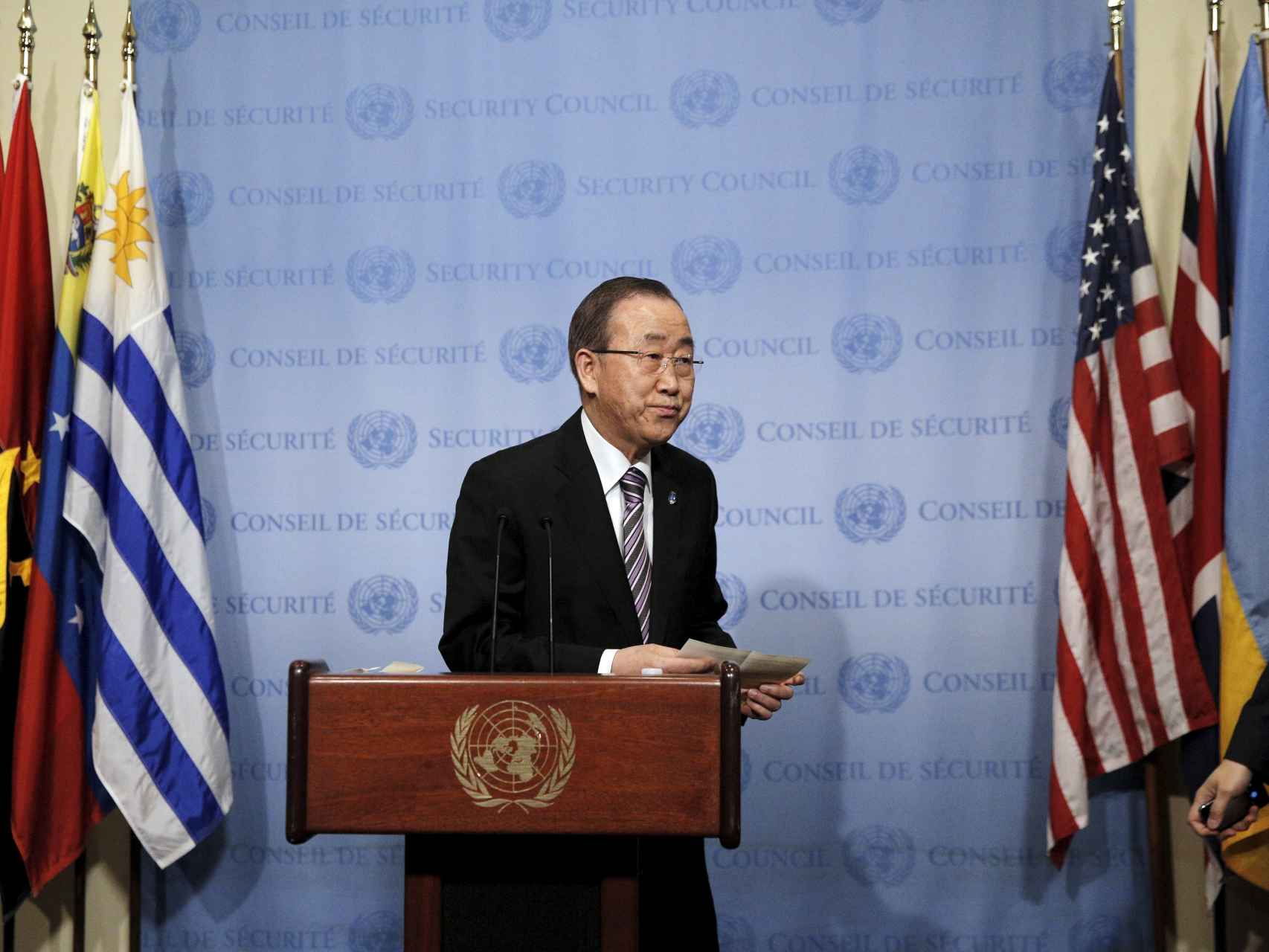 El secretario general de la ONU, Ban Ki-Moon, tras su declaración sobre Corea del Norte