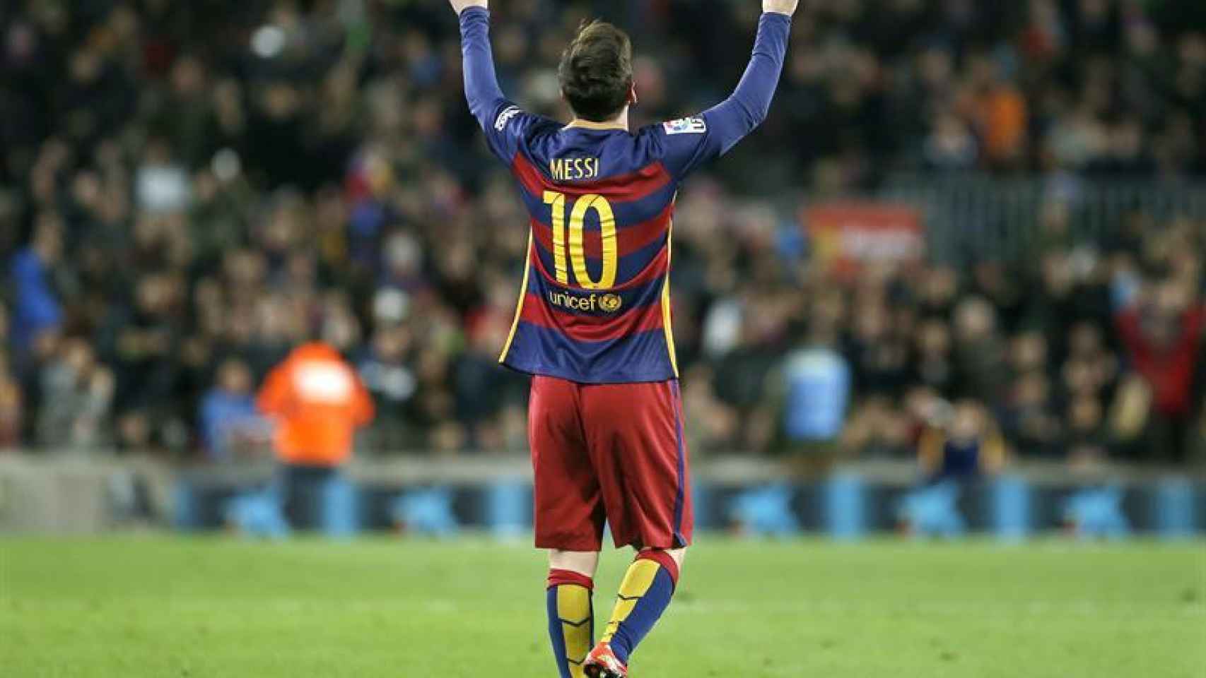 Messi celebra su segundo gol al Espanyol.