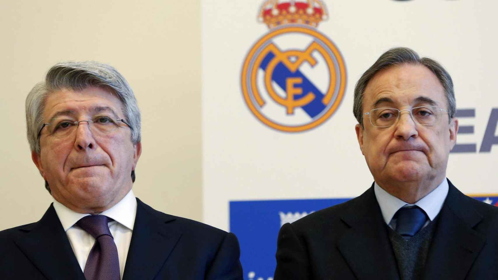 Los presidentes del Atlético y Real Madrid, Enrique Cerezo y Florentino Pérez.