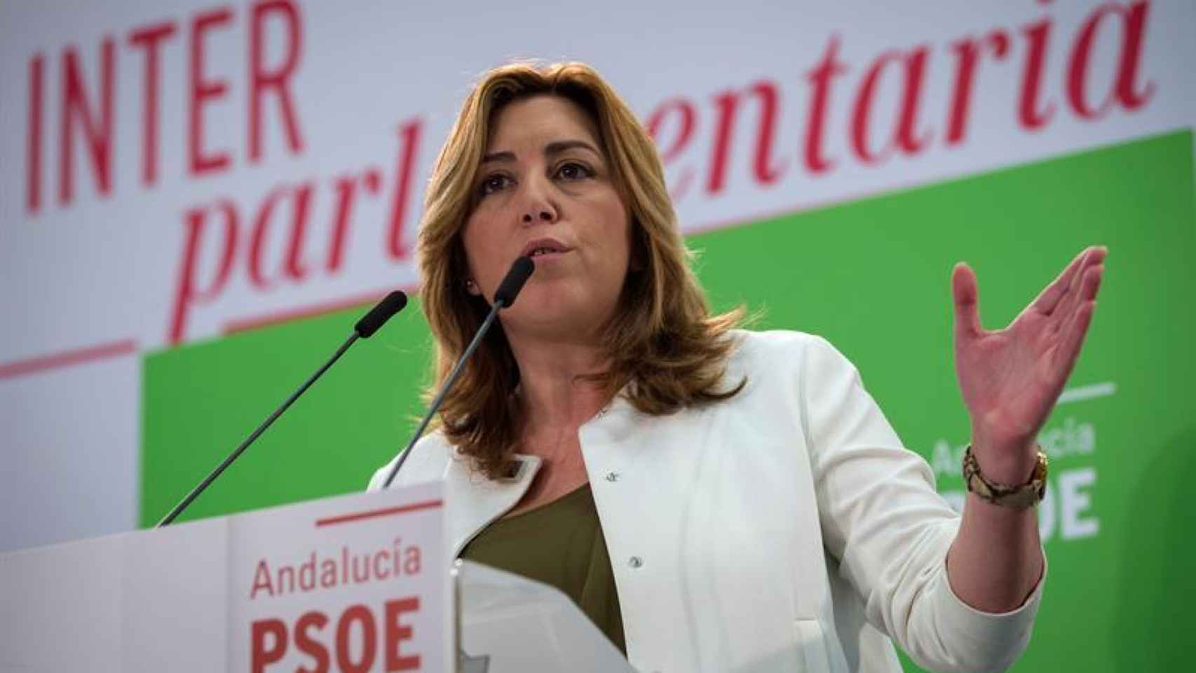 Susana Díaz este lunes en la sede del partido en Sevilla