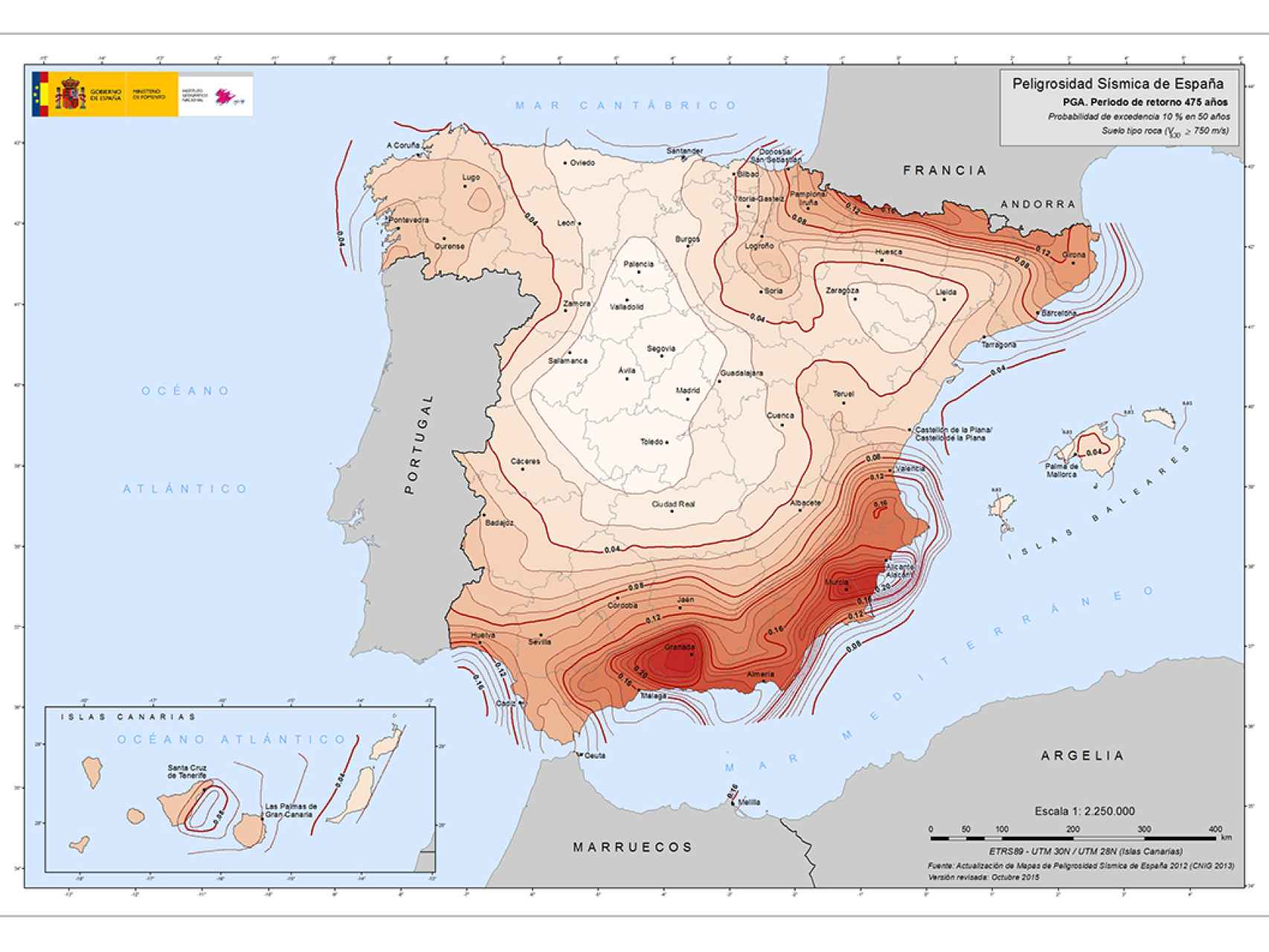 Mapa de peligrosidad sísmica.