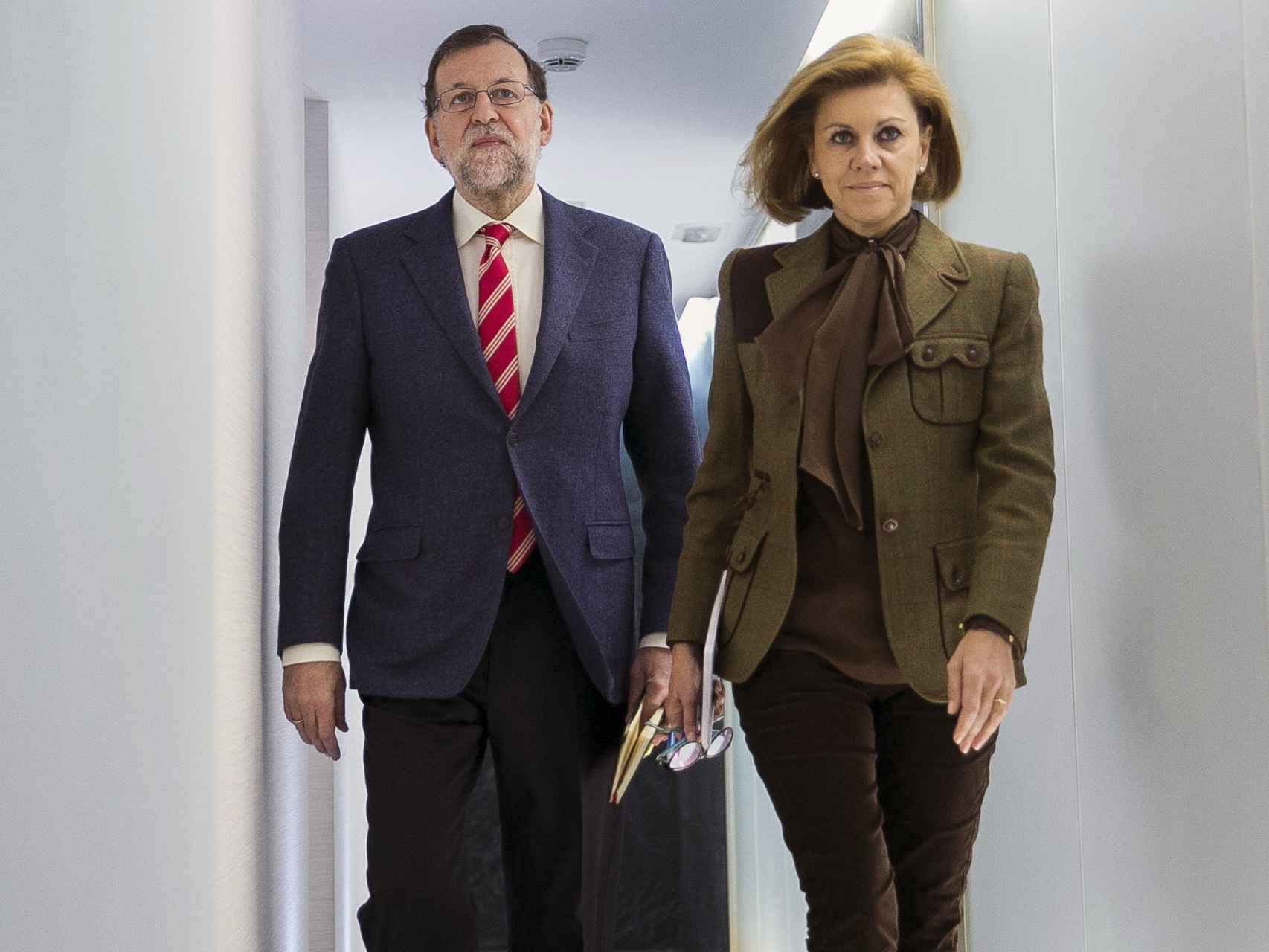 El líder del PP, Mariano Rajoy, y la secretaria general, María Dolores de Cospedal.