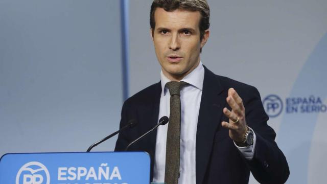 El vicesecretario de Comunicación del PP, Pablo Casado, tras el Comité de Dirección del partido